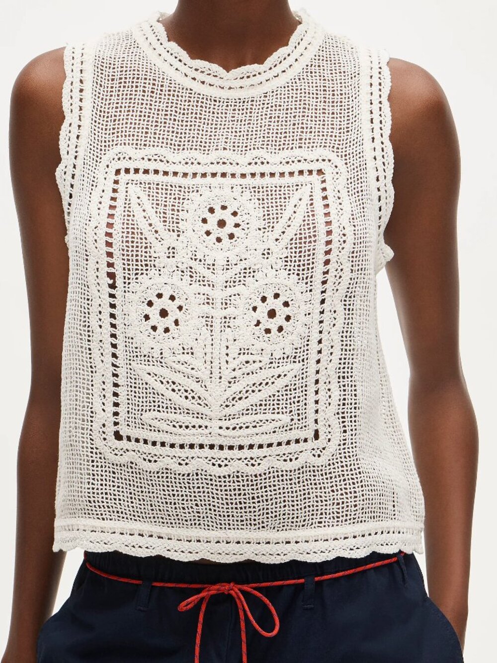 J. Crew Crochet Floral Cotton Shell Tank Top Cream Size XS NWT - Picture 1 of 8